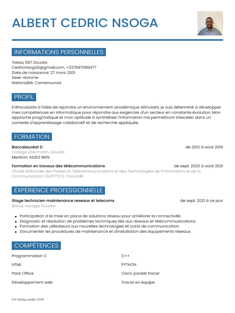 CV d'Albert Cedric Nsoga - Informatique | PDF