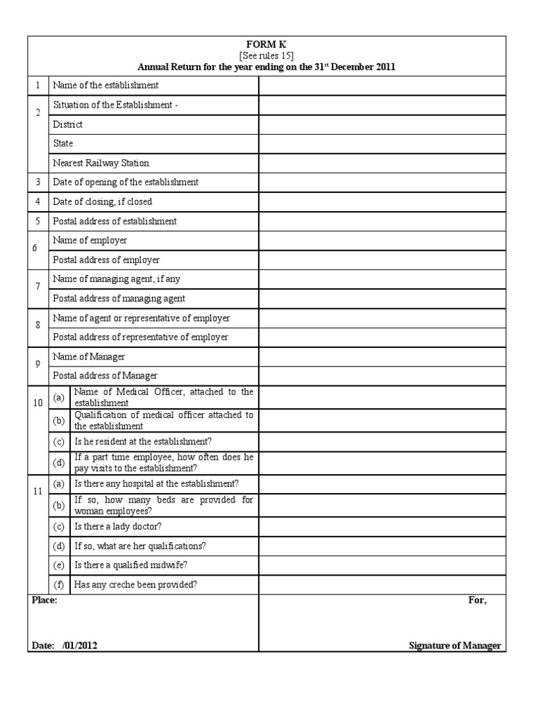 Form K under Maternity Benefit Act Health Care Public Health