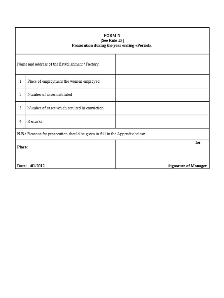 Form N (See Rule 15) Prosecution During The Year Ending Period | PDF ...