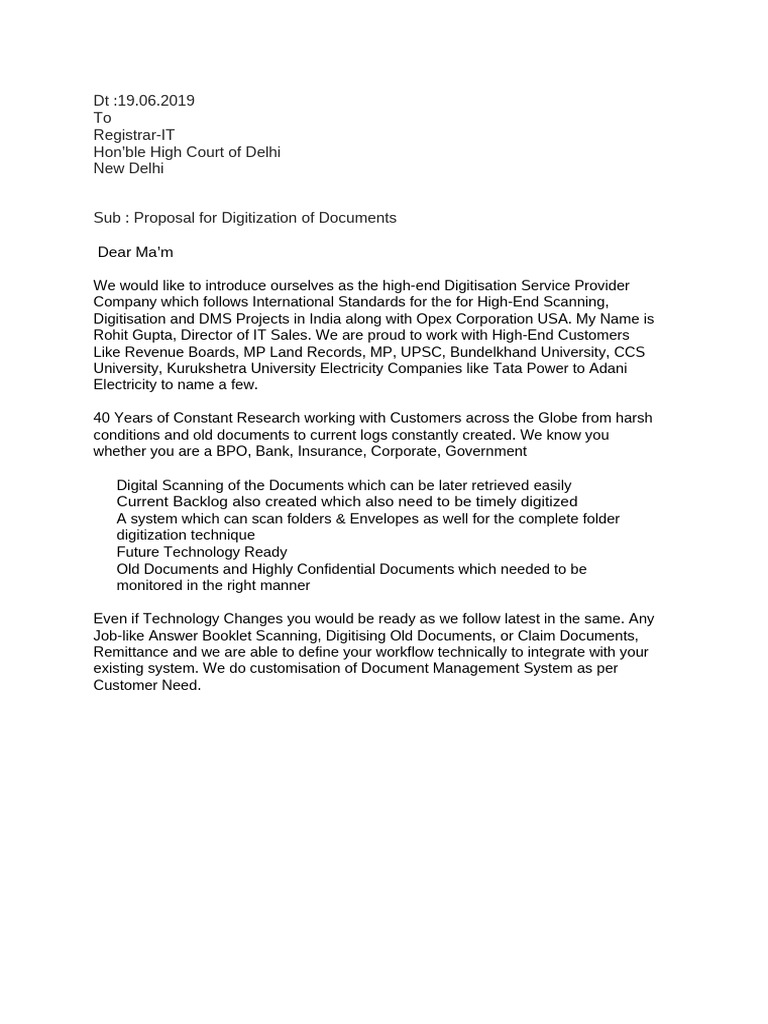 Proposal for Document Digitization Services | PDF | Image Scanner ...
