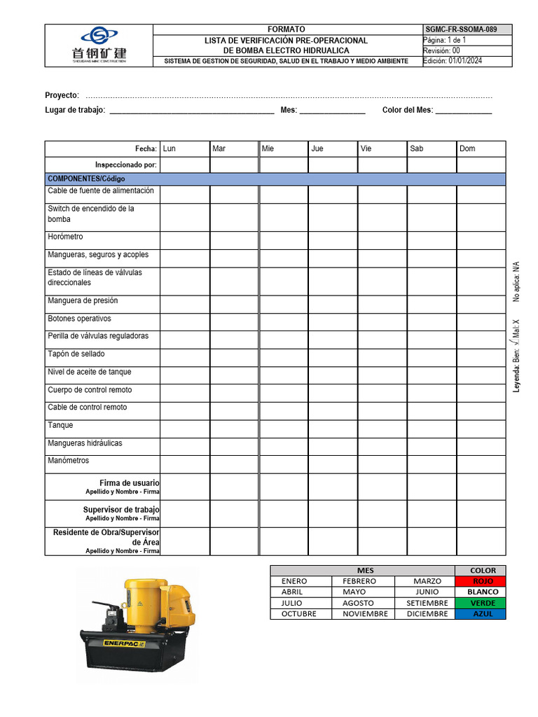 Lista de Verificación Bomba Hidráulica | PDF