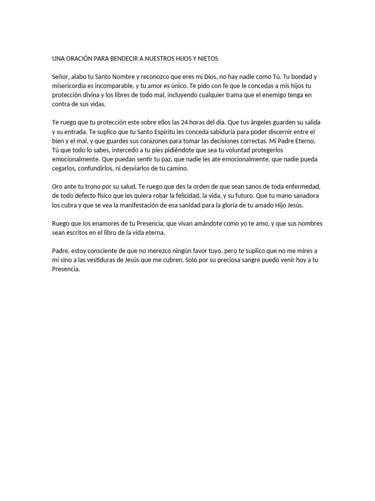 Oración para bendecir hijos y nietos | PDF