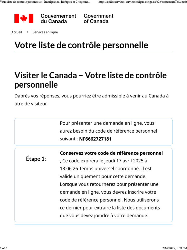 Code de référence personnel IRCC | PDF | Visa (Document) | Immigration