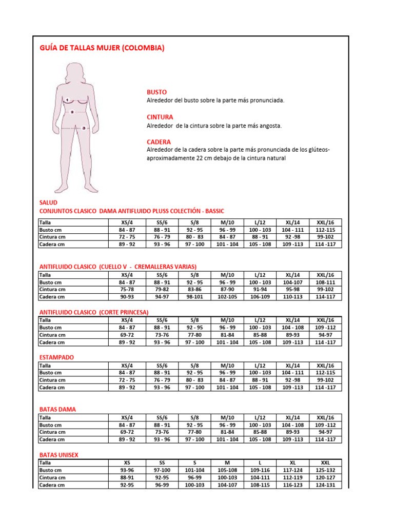 Documento Que Guía Las Tallas | PDF | Ropa