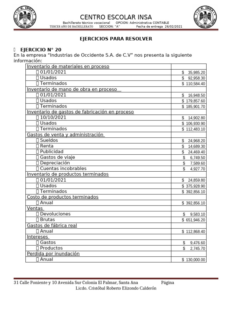Ejercicios de Contabilidad Financiera 2021 | PDF | Estado de resultados ...