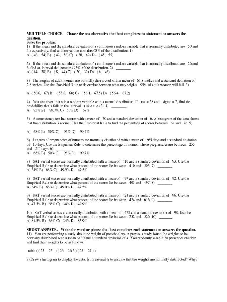 worksheet Empirical Rule Worksheet all grade worksheets standard deviation worksheet study guide normal probability distributions standard