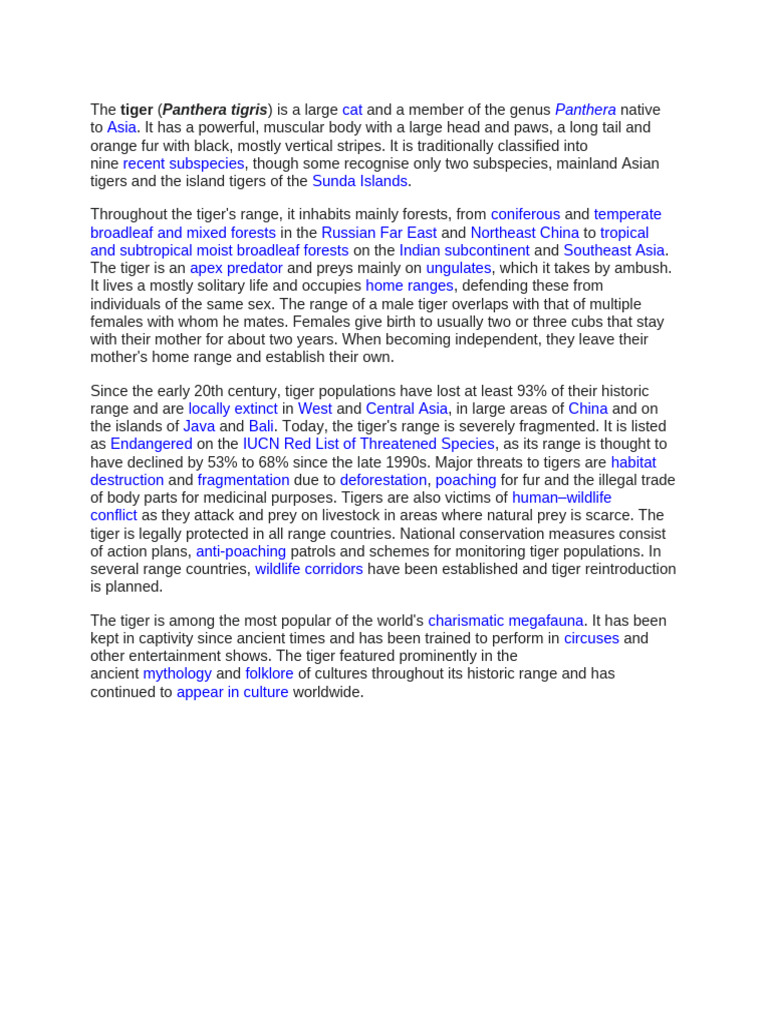Overview of Tiger Species and Conservation | PDF