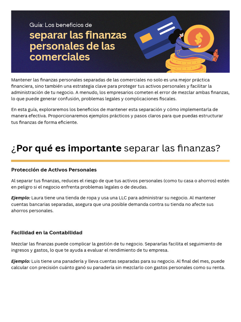 Guia - Beneficios de Separar Las Finanzas Personales de Las Comerciales ...