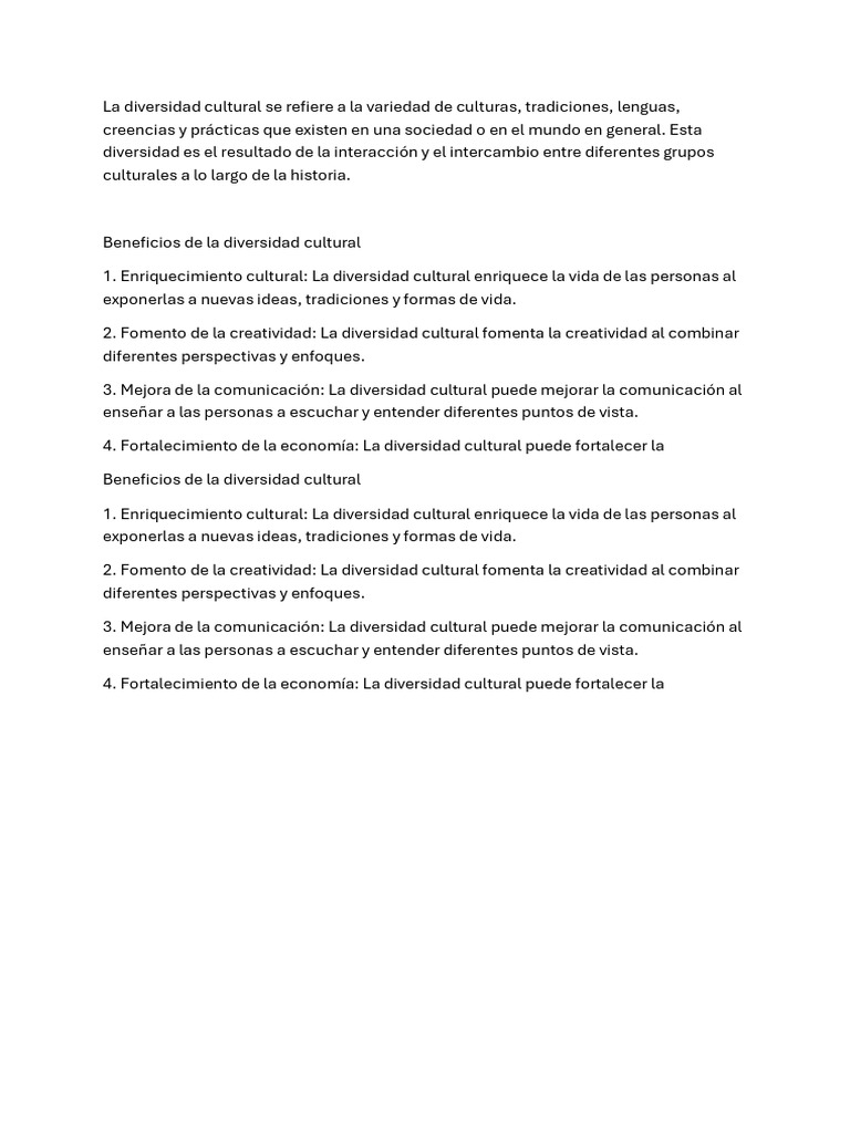 Beneficios de la Diversidad Cultural | PDF