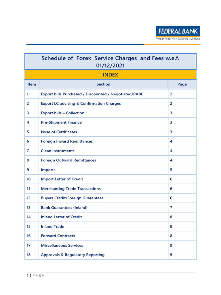 Forex Service Charges Schedule | PDF | Letter Of Credit | Trade