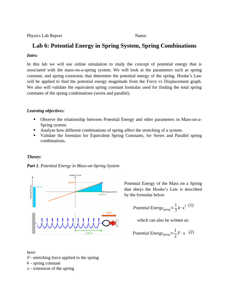 Potential Energy in Spring Systems Lab | PDF | Force | Potential Energy