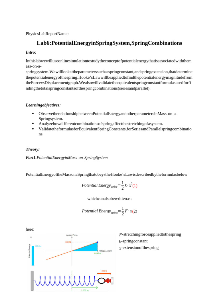 .PHY Lab 6 Spring Combination and Potential Energy - 1708619753000 | PDF