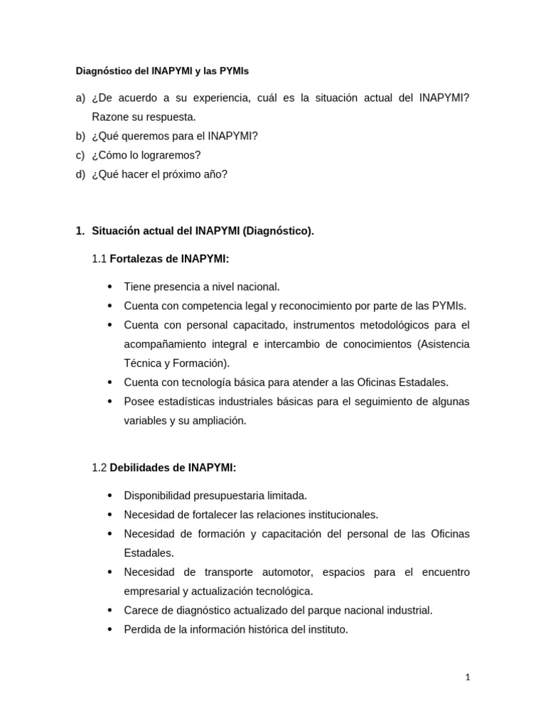 Diagnóstico y Propuestas para INAPYMI y PYMIs | PDF | Economias