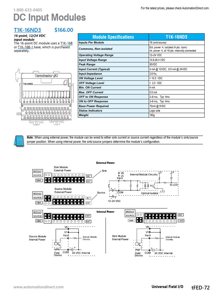 T1K-16ND3 DC Input Module Overview | PDF | Power Supply | Electric Power