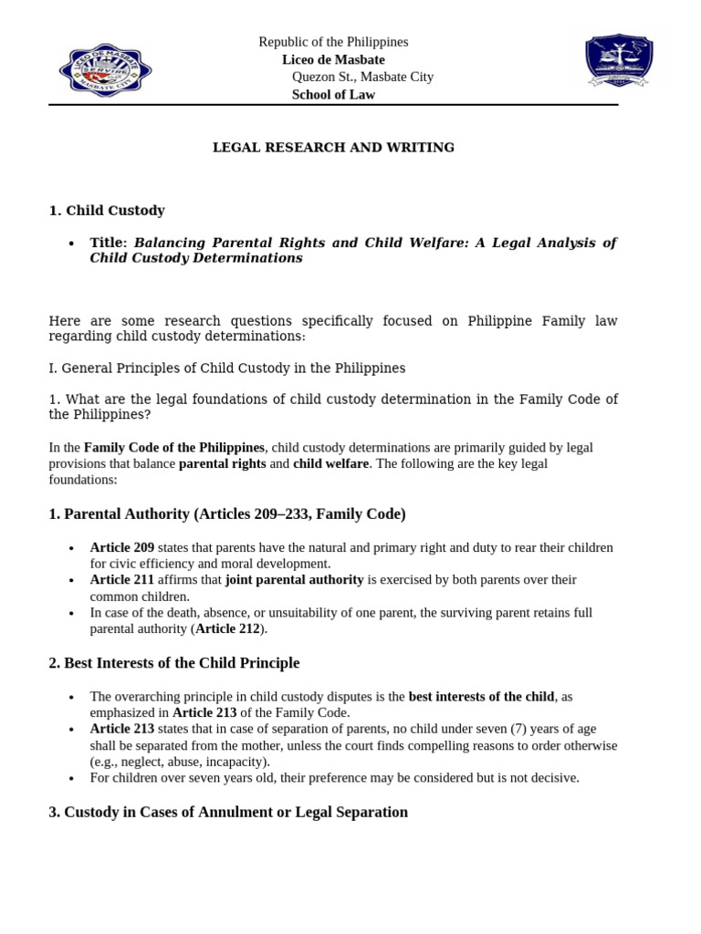 Philippine Child Custody Laws Explained | PDF | Child Custody | Contact ...