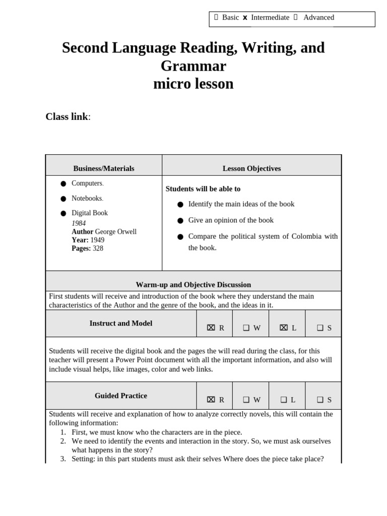 Second Language Reading: 1984 Analysis | PDF | Books | Learning