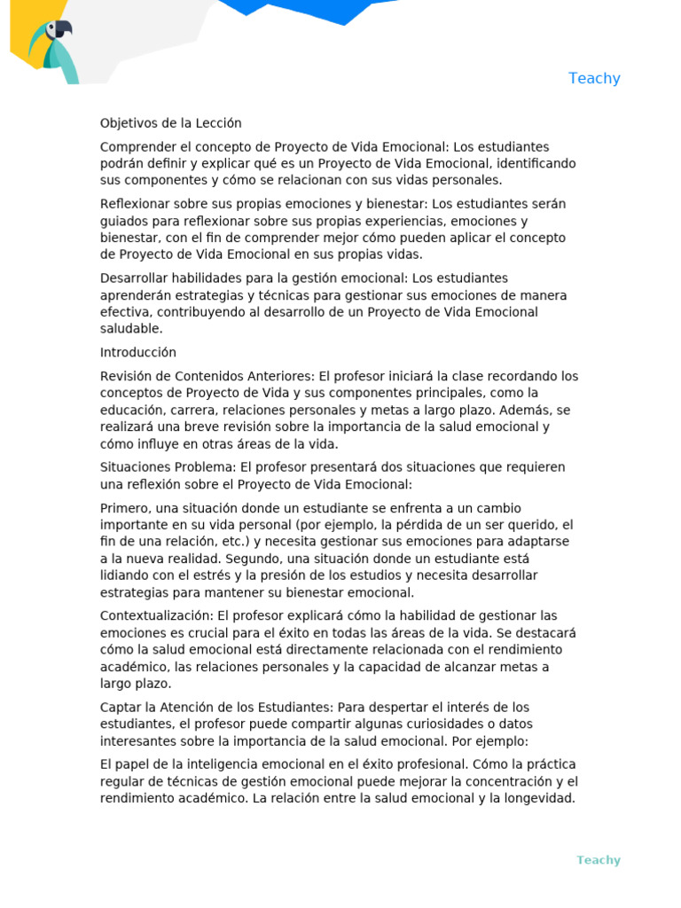 Generador de Plan de Clase - 7 - 2 - 2025 | PDF | Las emociones | Maestros