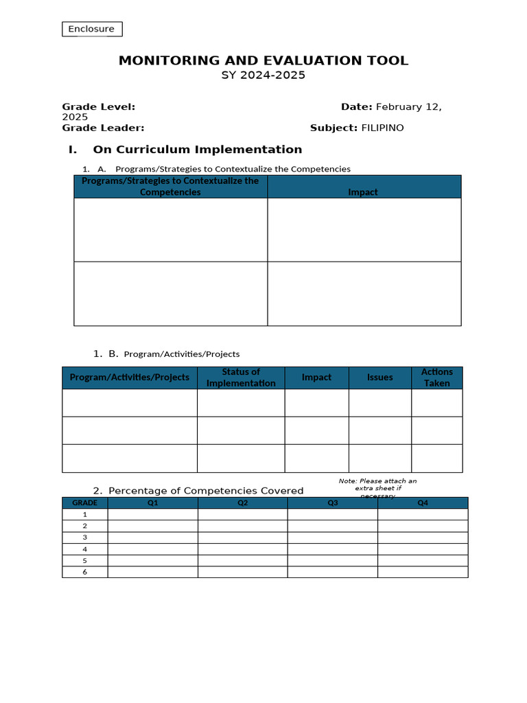 Tagalog Monitoring and Evaluation Tool | PDF | Teaching | Human ...