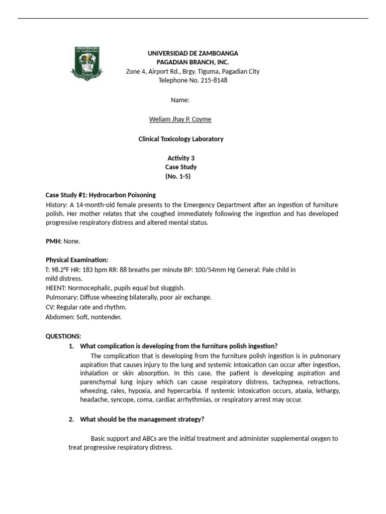 Clin Tox Activity 3 PDF Medical Specialties Clinical Medicine