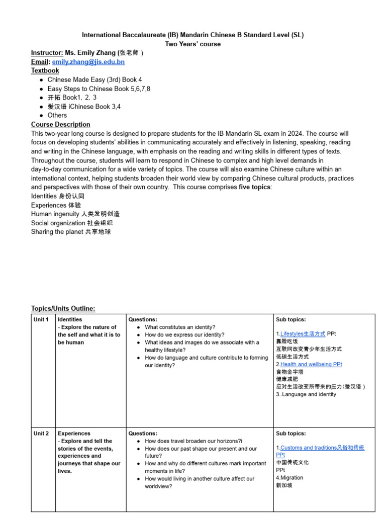 Overview of IBDP Chinese BSL course | PDF | Creativity | Cognition