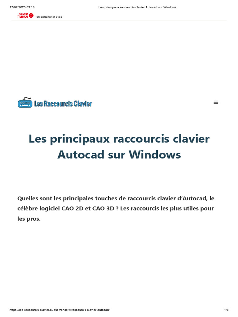 Raccourcis Clavier Autocad Essentiels | PDF | AutoCAD | Clavier d ...