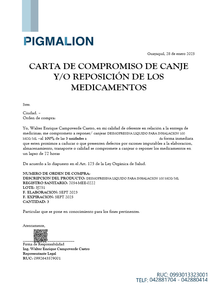 Carta de Canje de Medicamentos | PDF