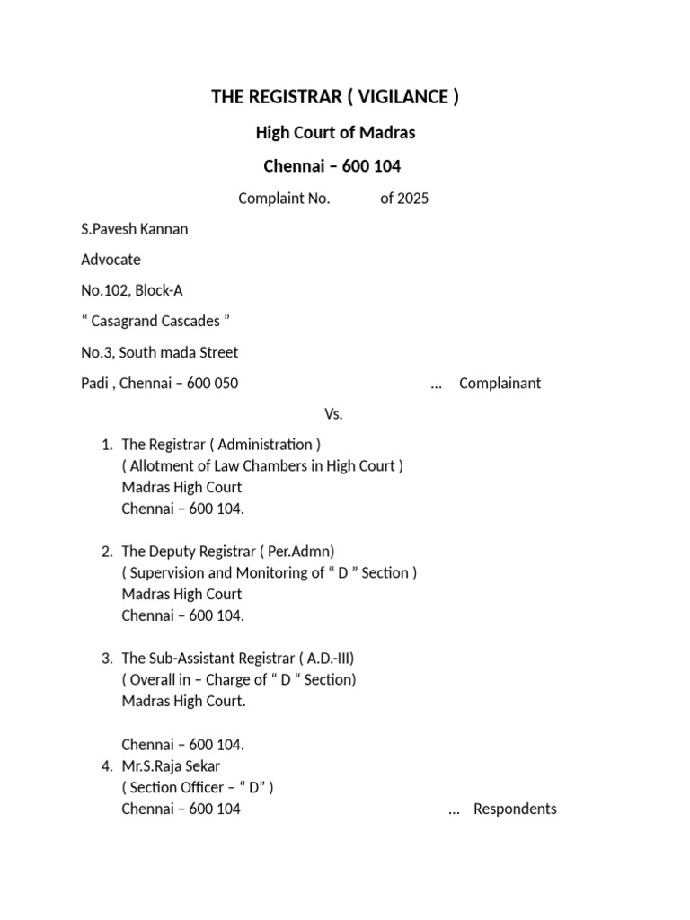 Complaint Against High Court Allotment Issues | PDF | Justice | Crime ...