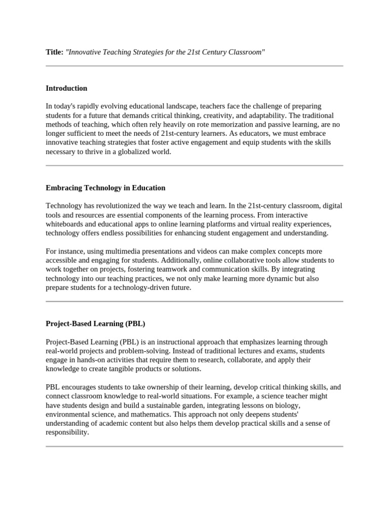 21st Century Teaching Strategies | PDF | Differentiated Instruction ...