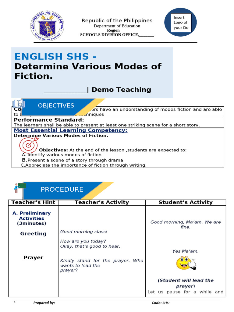 gRADE 9 Teaching-Detailed Lesson Plan | PDF | Prayer | Storytelling