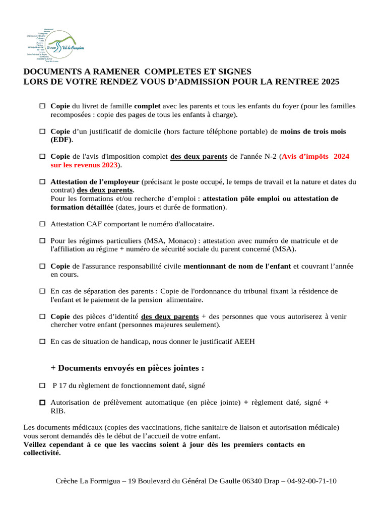 Documents requis pour admission 2025 | PDF