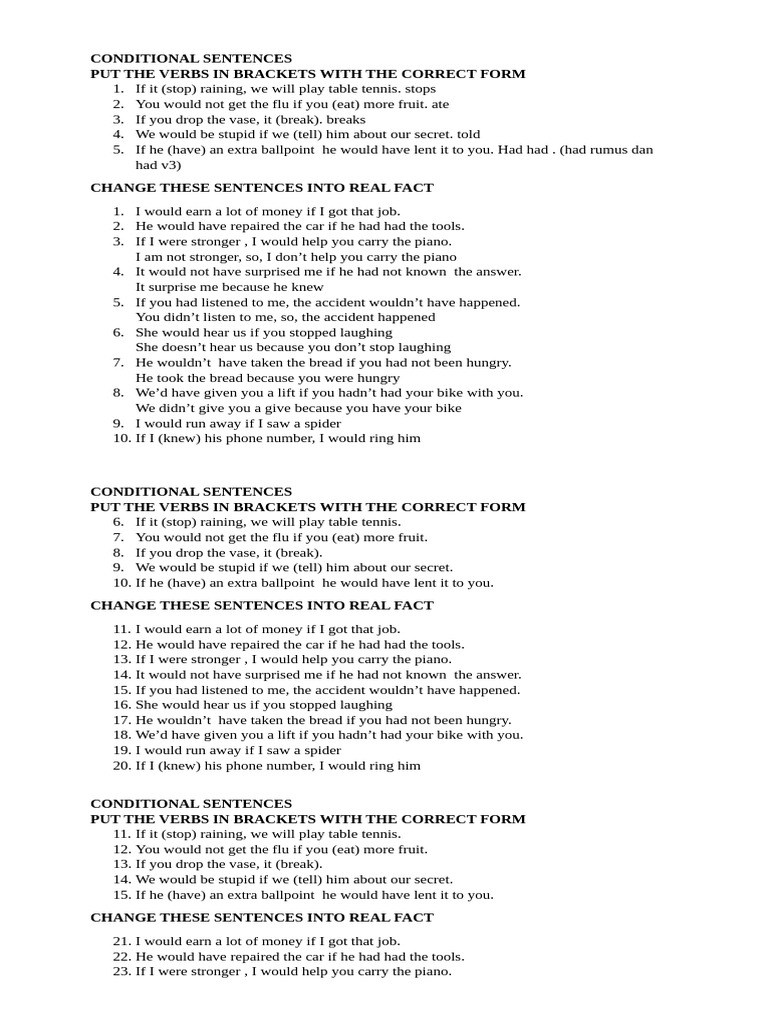 Conditional sentences exercise | PDF | Language Mechanics | Syntax