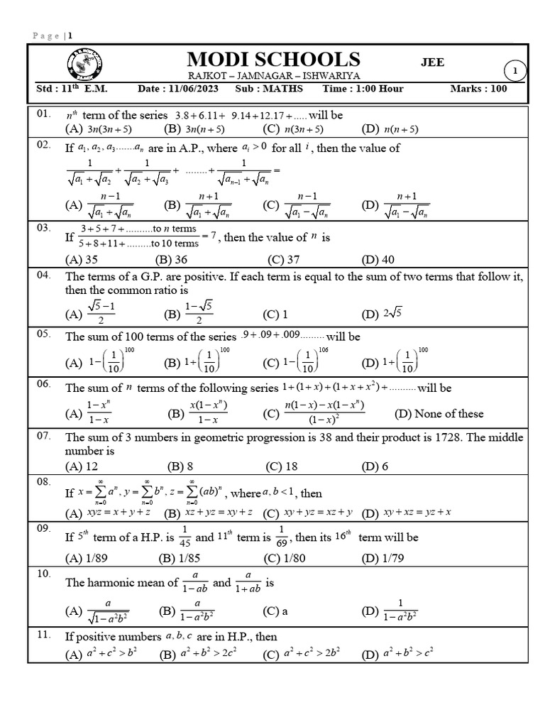 JEE Maths Questions and Solutions | PDF | Algebra | Mathematics