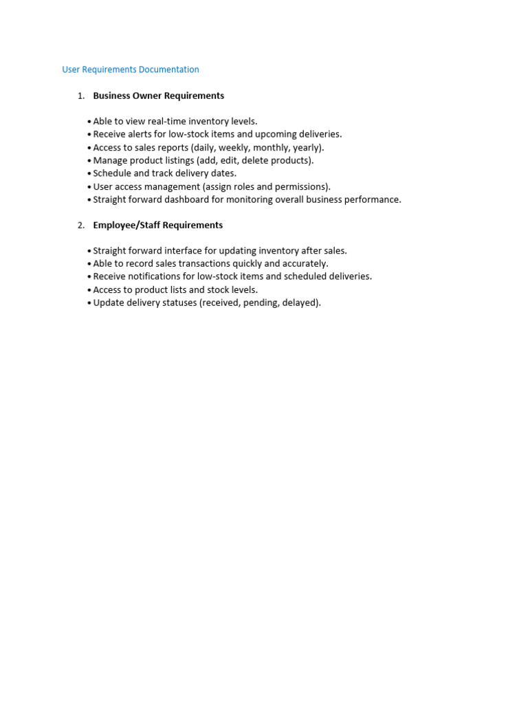 User requirements documentation pdf