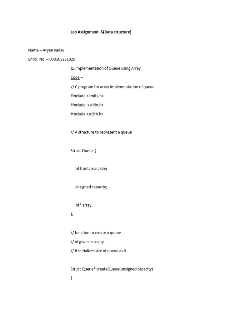 Queue Implementation in C Using Array | PDF | Queue (Abstract Data Type ...