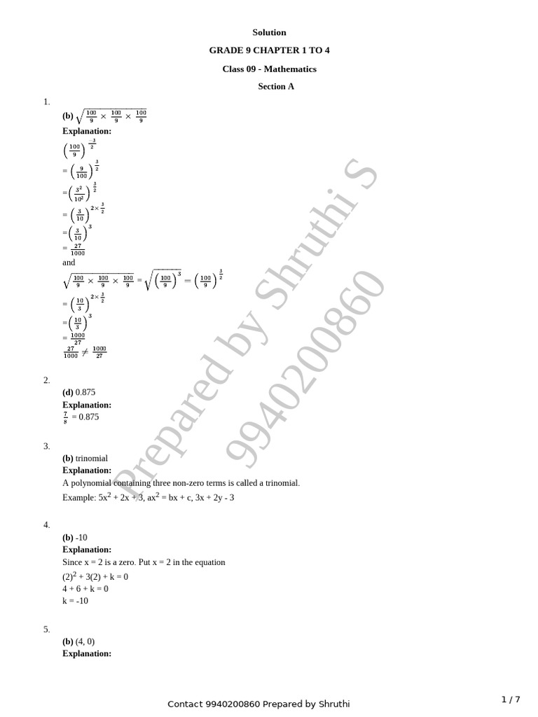 Grade 9 Math Solutions: Chapters 1-4 | PDF | Cartesian Coordinate ...