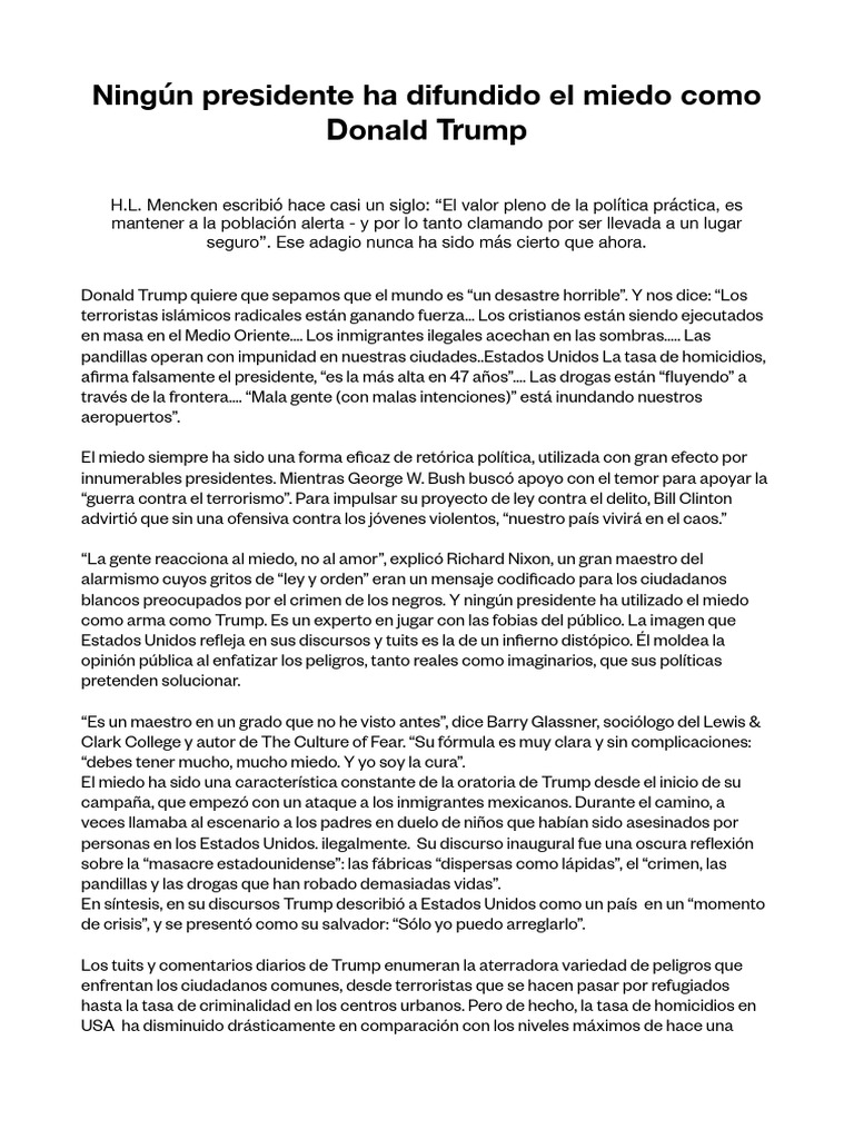 Trump y el uso del miedo en política | PDF | Donald Trump | Gobierno ...
