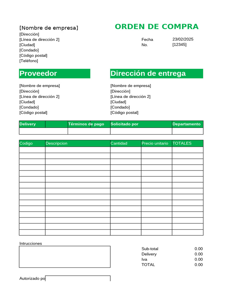 Orden de Compra: Plantilla y Detalles | PDF