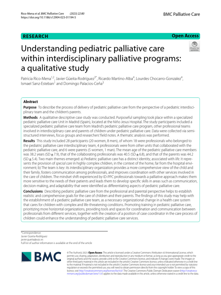 Understanding Pediatric Palliative Care Within Interdisciplinary ...