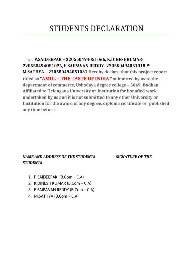 Students Declaration | PDF