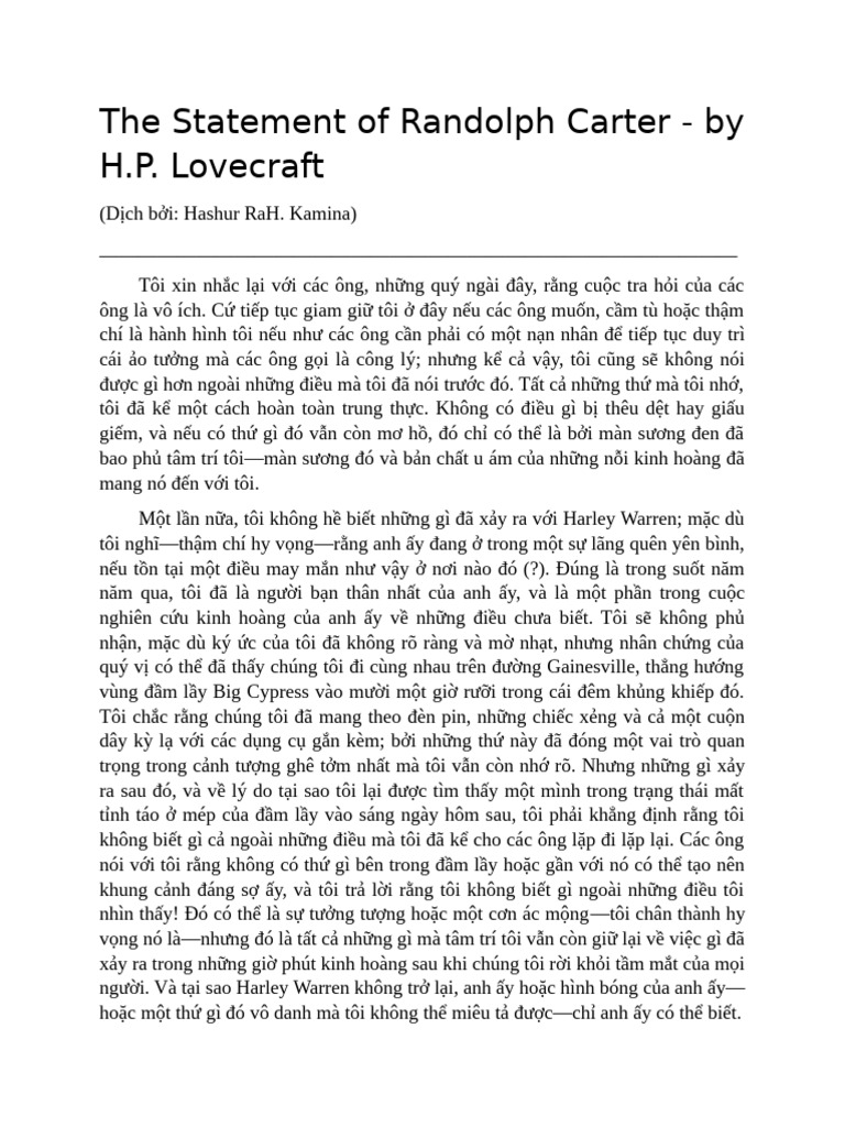 The Statement of Randolph Carter | PDF