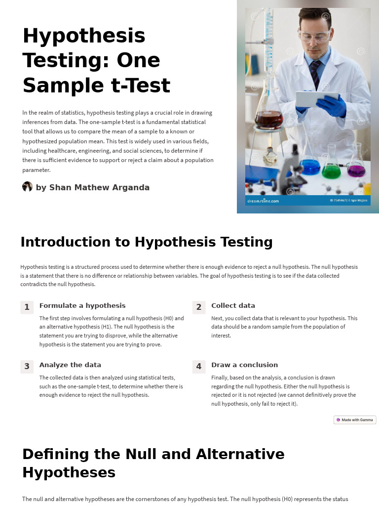 Hypothesis Testing One Sample T Test | PDF | P Value | Null Hypothesis