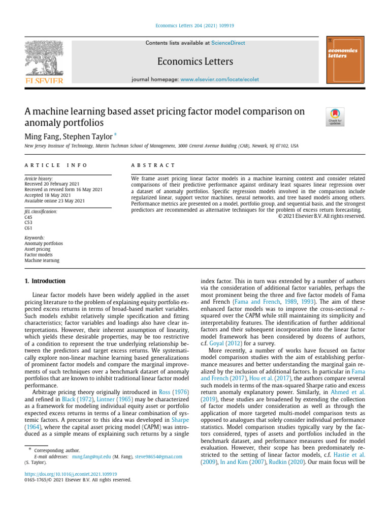 Machine Learning in Asset Pricing Models | PDF | Coefficient Of ...
