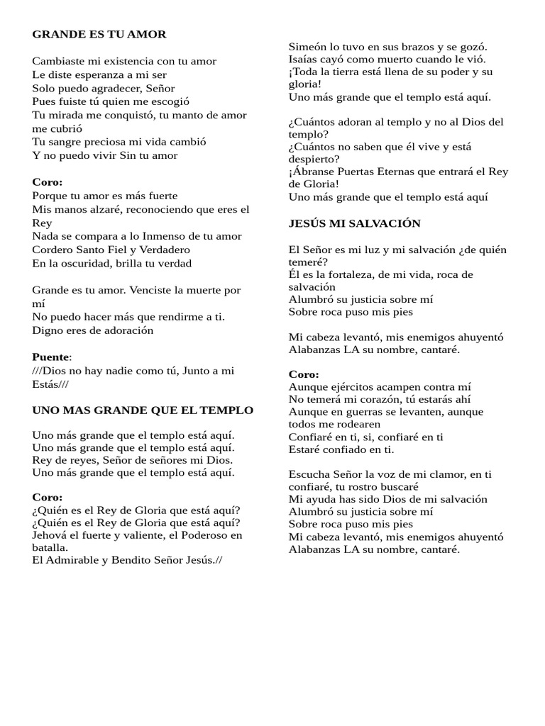 Letras de Adoración y Fe Cristiana | PDF | Amor | Dios