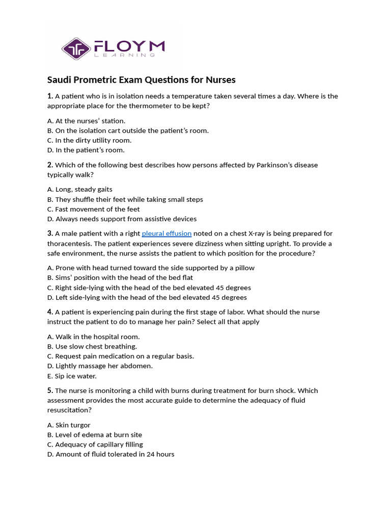 Saudi Prometric Exam Questions For Nurses M1 | PDF | Heart | Myocardial ...