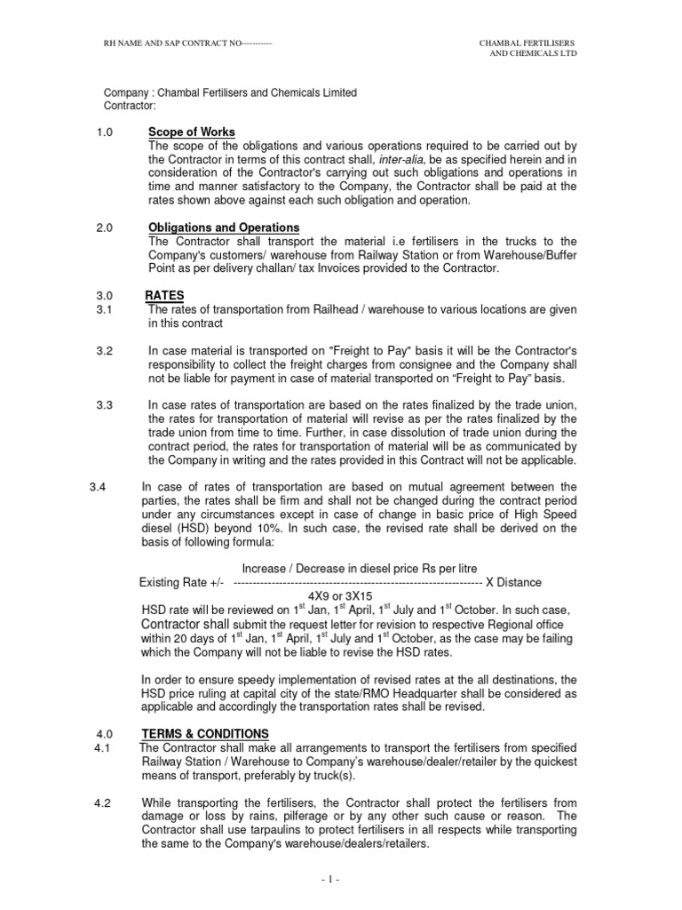 4.transport Contract Body Terms-28.08.20 | PDF | Employment | Indemnity