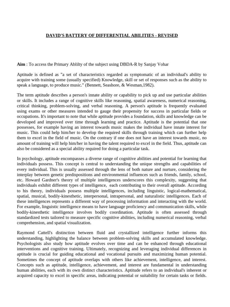 David's Revised Differential Abilities Test | PDF | Wechsler Adult ...
