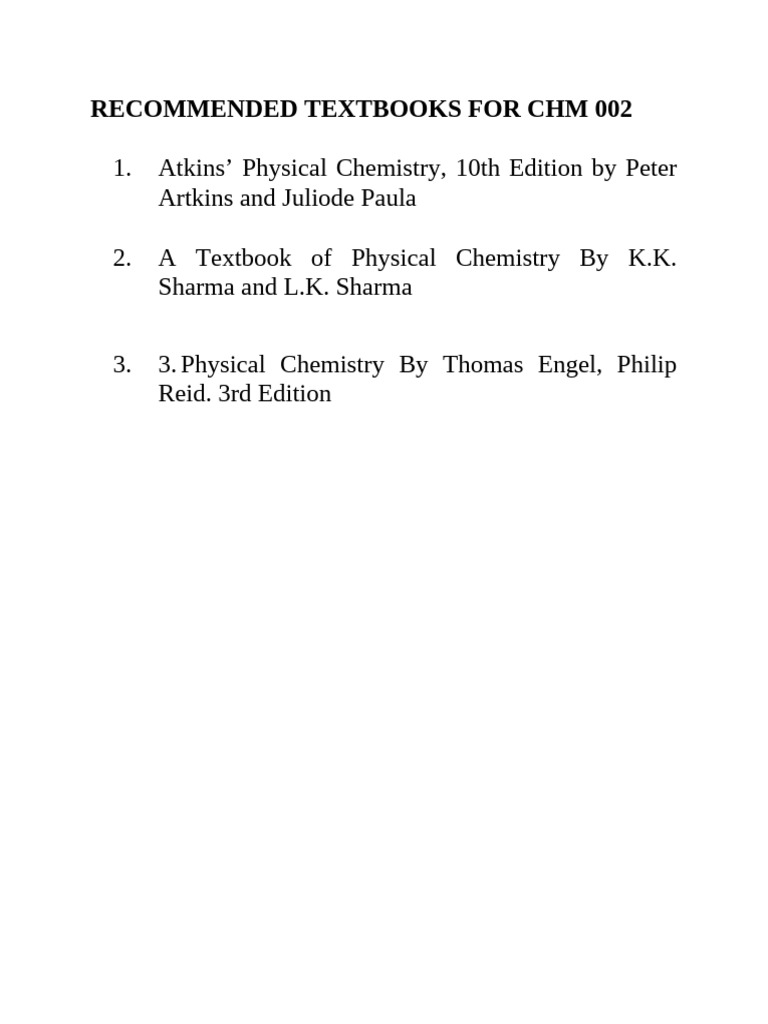 Recommended Textbooks For CHM 002 | PDF