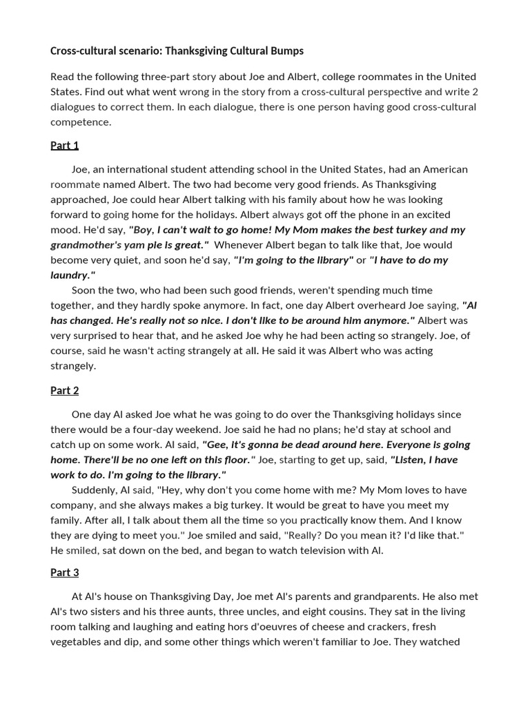 Thanksgiving Cross-Cultural Misunderstandings | PDF