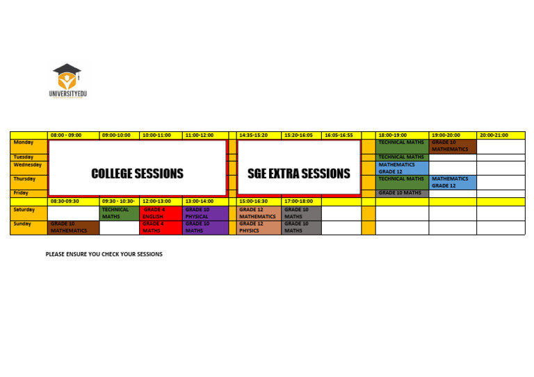 Official Timetable for Math Sessions | PDF