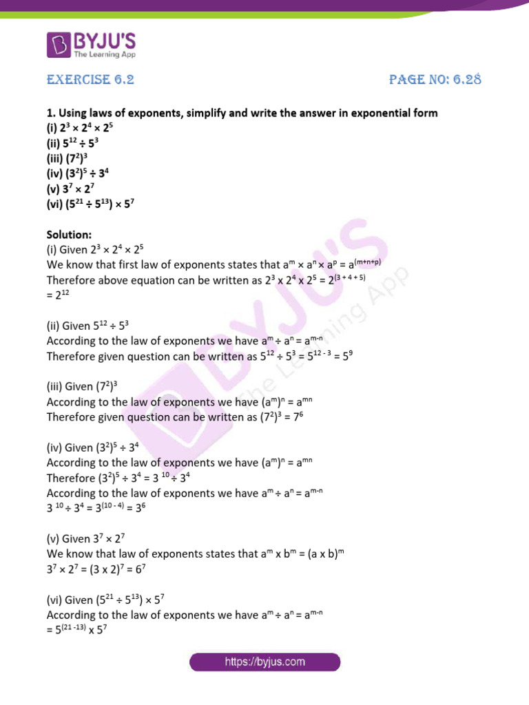Class 7 Maths Exponents Solutions | PDF | Exponentiation | Elementary ...